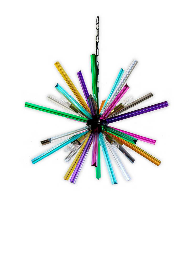 Murano Lysekrone - Sputnik - 30 prismer - Multi Krom patineret