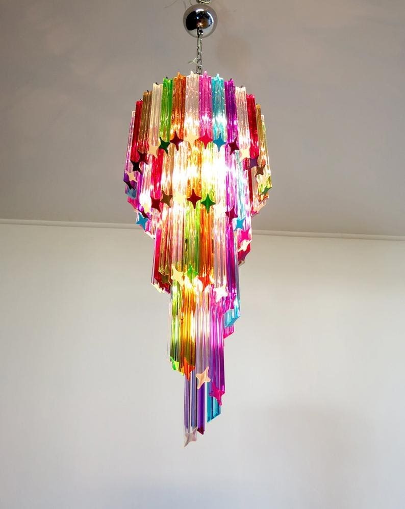Murano Lysekrone - Spiral - 86 prismer - Multi
