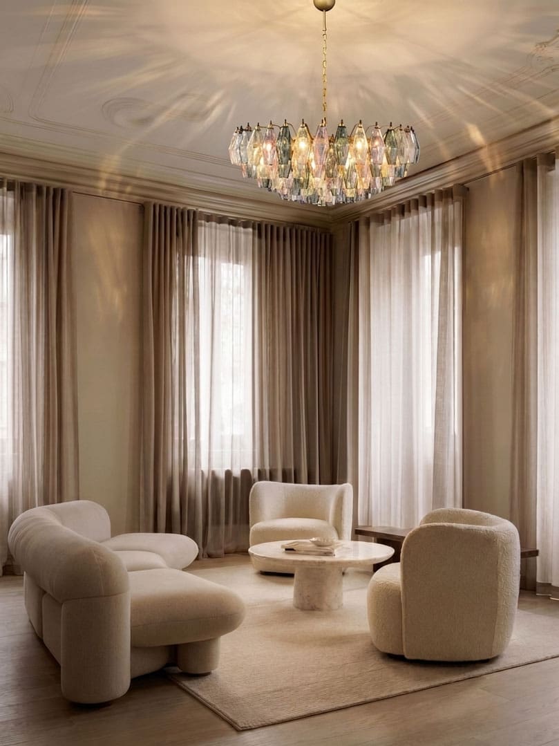 185 multi poliedri chandelier hanging in livingroom