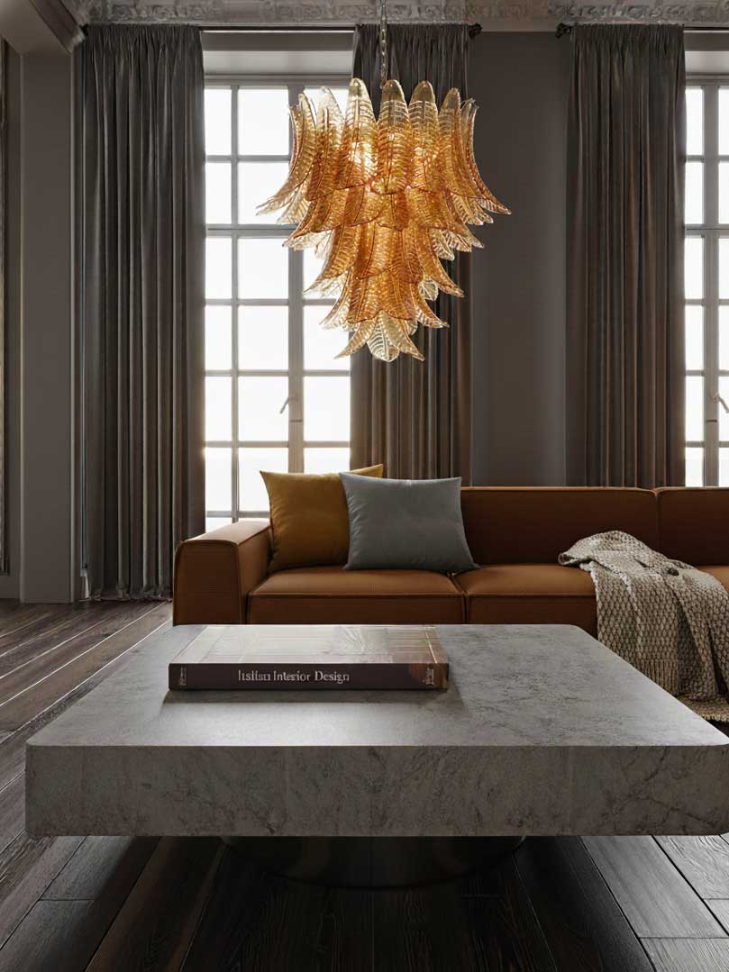 Amber Murano felci chandelier in liingroom