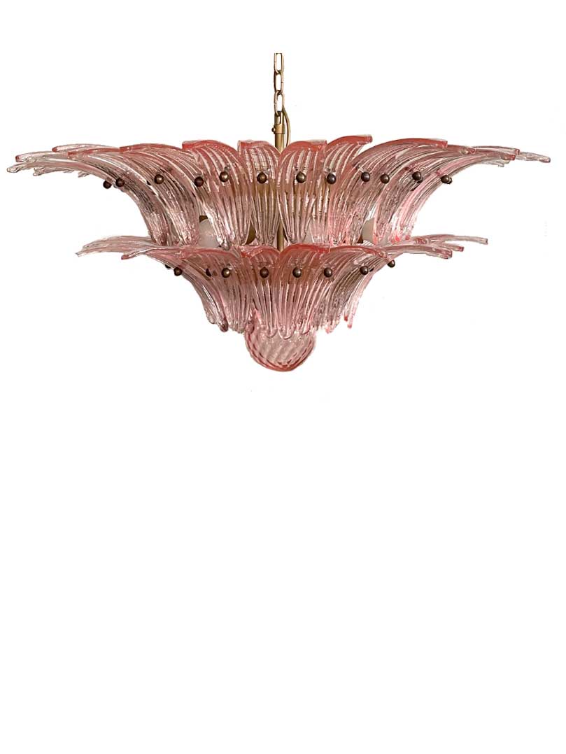Murano Lysekrone - Palmette - 58 glas - Rosa Mat guld uden patinering