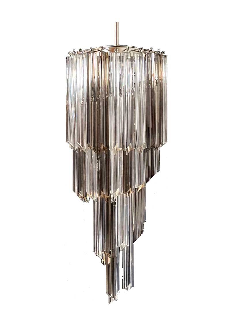 Murano lysekrone - Spiral - 54 prismer - Røgfarvet/Klar Krom blank