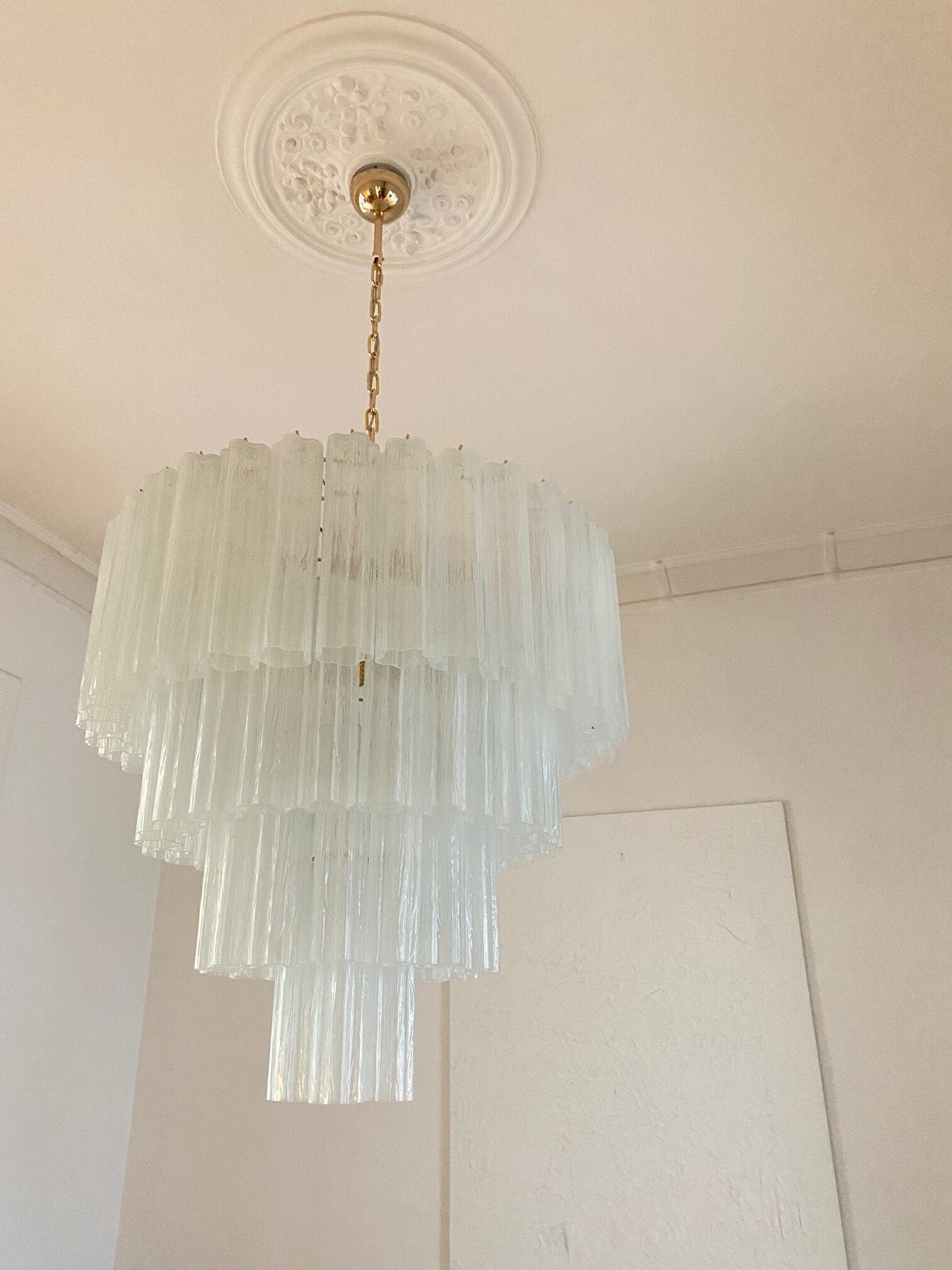 Murano lysekrone - 78 tuber - Opal silk Krom patineret