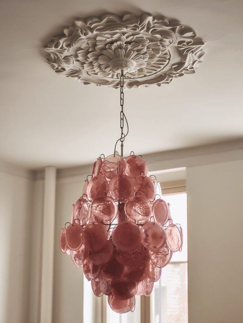 Murano Chandelier 87 Disks Pink Alabaster