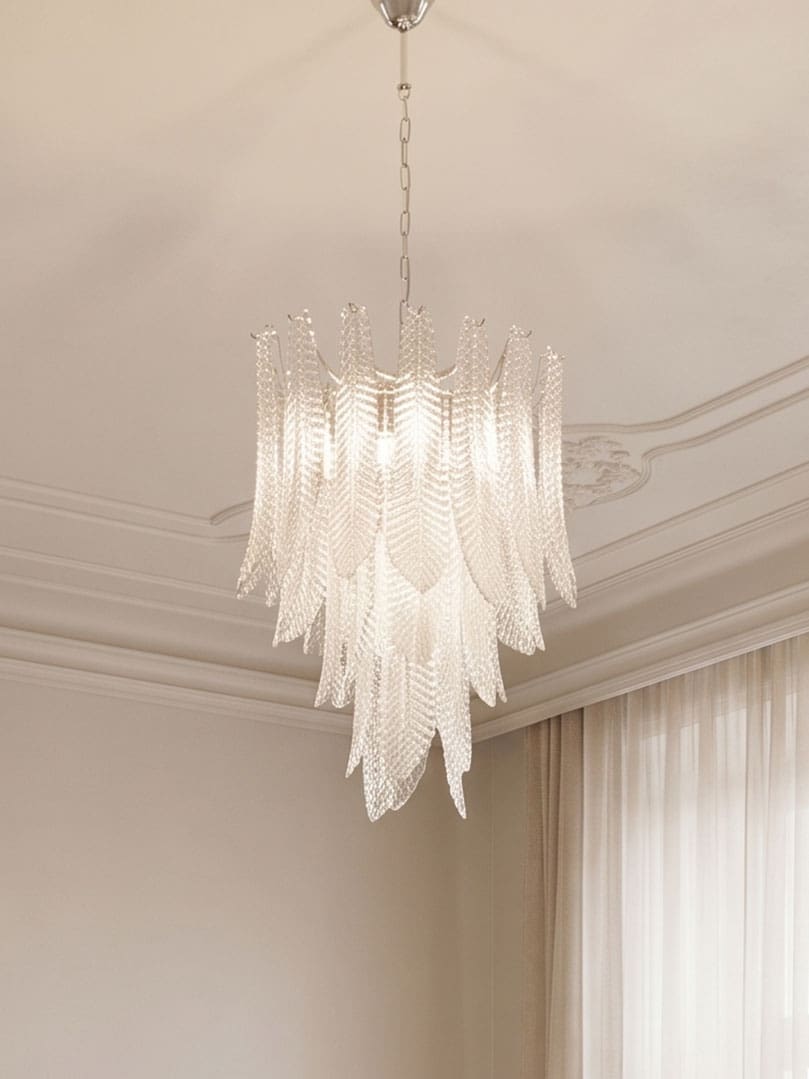 52 Murano felci chandelier hanging in a livingroom